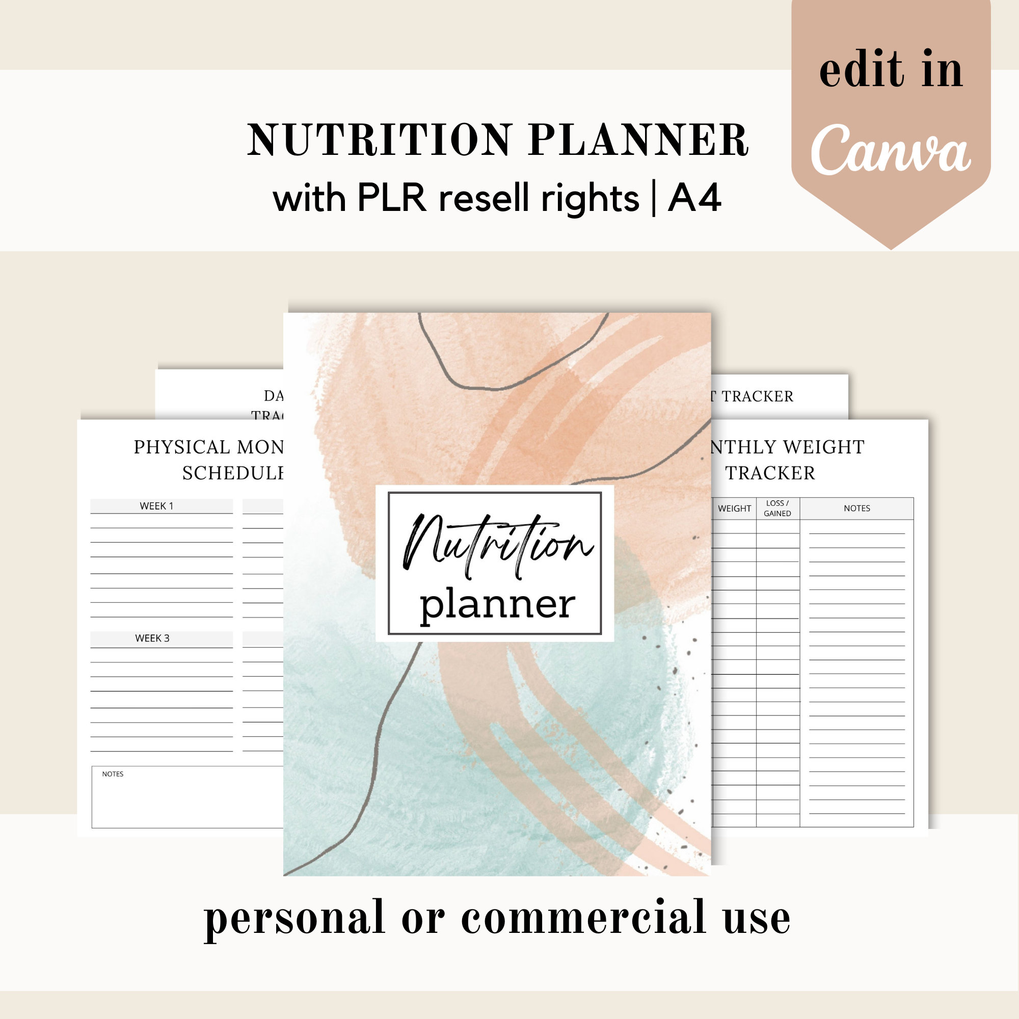 PLR Nutrition Planner, Healthy Habit Canva Template, Meal Planner ...