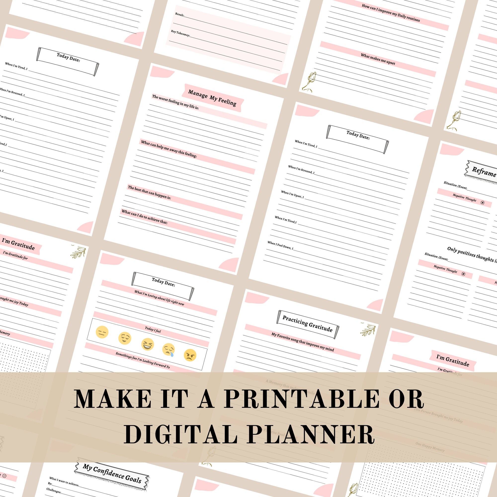 PLR Gratitude Journal Canva Template: Mental Health Planner (commercial ...