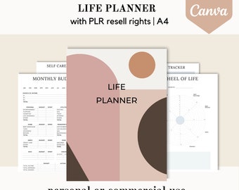 PLR Life planner, goals PLR Canva template, editable canva template, done for you journal, mood water tracker, commercial use resell rights