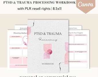 PLR PTSD trauma processing workbook, Canva template, healing editable canva template, done for you planner, commercial use resell rights