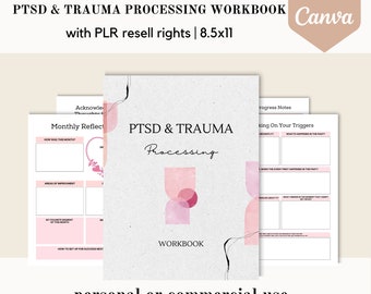 PLR PTSD trauma processing workbook, Canva template, healing editable canva template, done for you planner, commercial use resell rights