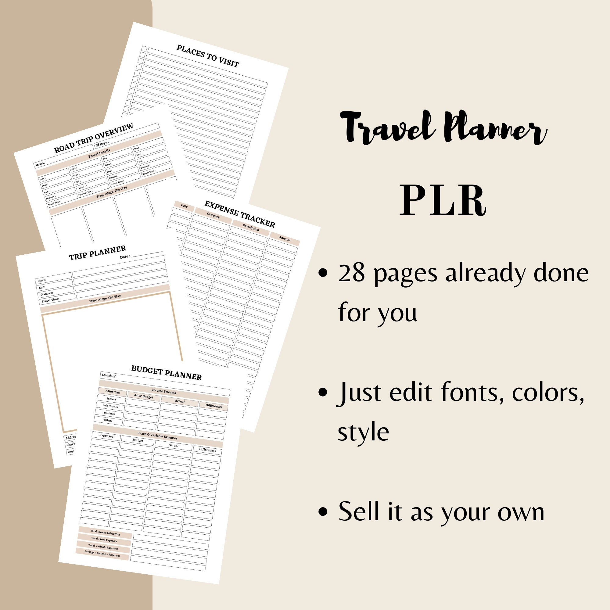 PLR Travel Planner, Canva Template, Holiday PLR, Vacation Editable ...