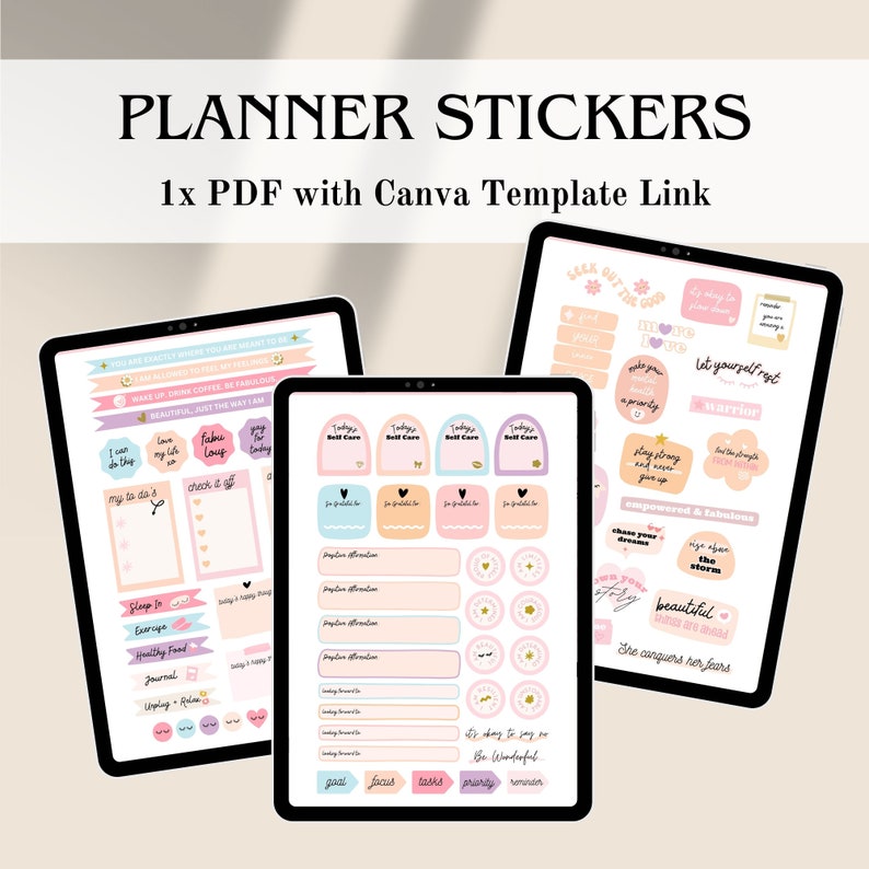 PLR Self Care Planner Stickers, Editable Canva Template, Mental Health ...