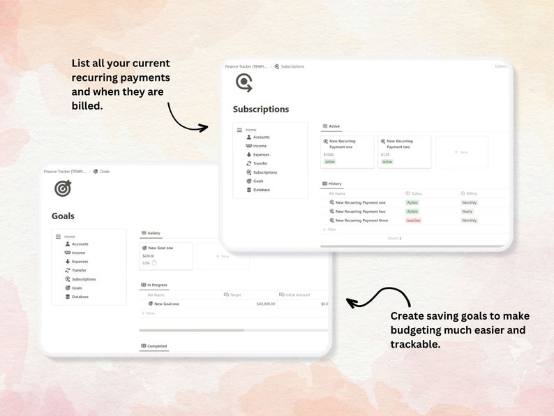 Subscription management Notion tracker template
