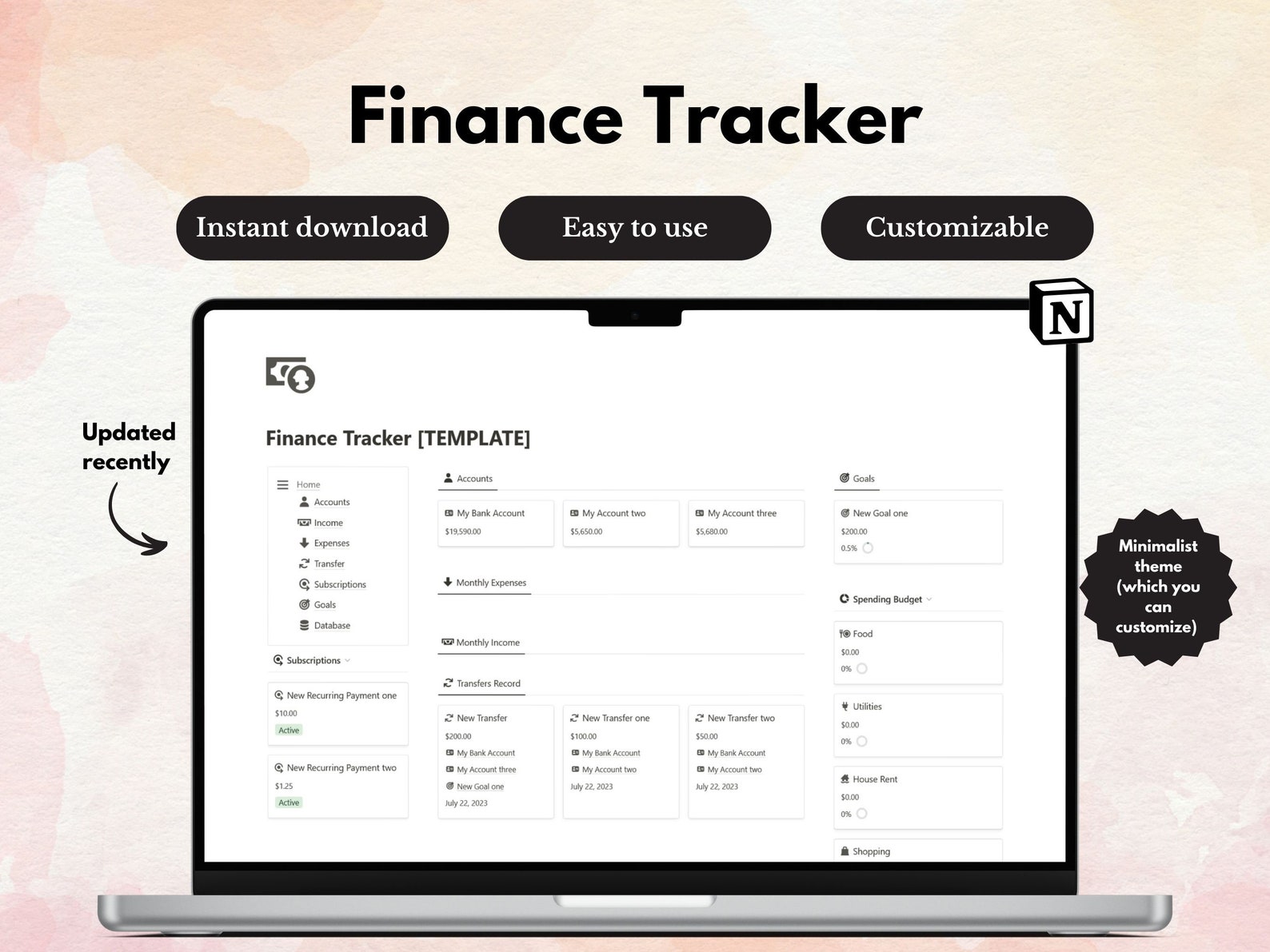 PLR Notion Finance Tracker Template: Income, Expenses, Budget ...
