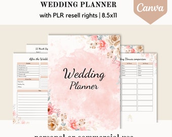 PLR Wedding planner, event planning Canva template, PLR editable canva template, done for you journal planner, commercial use resell rights