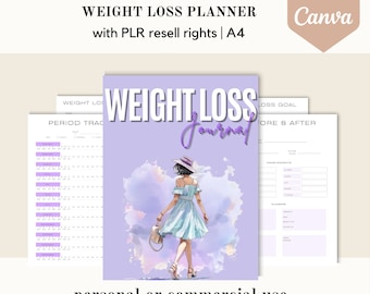 PLR Weight loss planner, Canva template, fitness PLR planner, health editable canva template, done for you journal, commercial personal use