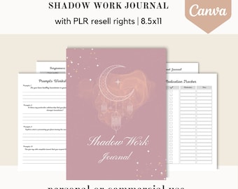 PLR Shadow work journal, self care Canva template, PLR editable canva template, done for you worksheets, commercial use resell rights