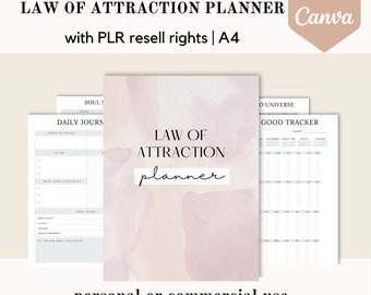 PLR Law of attraction planner, Canva template, manifestation PLR journal editable canva template, done for you, commercial use resell rights