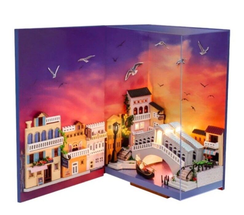 Book Nook Diy Dollhouse Craft Kit Venice Book Shelf Insert Etsy