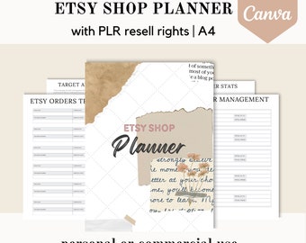 PLR Etsy Shop planner, Canva template, small business PLR plan, editable canva template, done for you journal, commercial use resell rights