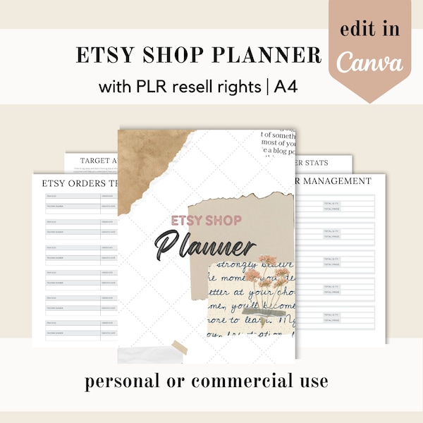 PLR Etsy Shop planner, Canva template, small business PLR plan, editable canva template, done for you journal, commercial use resell rights