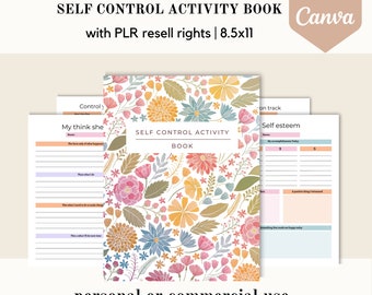 PLR Self control activity book, Canva template, self esteem PLR planner, editable canva template, done for you worksheets, resell rights