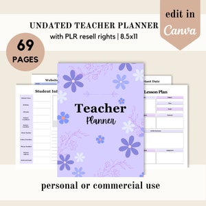 PLR Undated Teacher Planner, Canva Template, Education PLR, Lessons ...