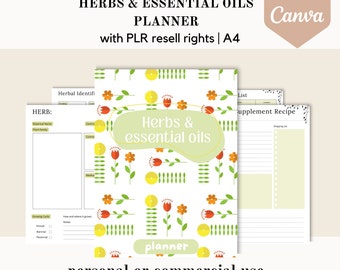 PLR Herbs essential oils planner, plants journal, editable Canva template, done for you herbal planner, commercial use resell rights