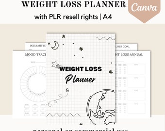 PLR Weight loss planner, Canva template, health PLR planner, editable canva template, done for you journal, commercial use resell rights