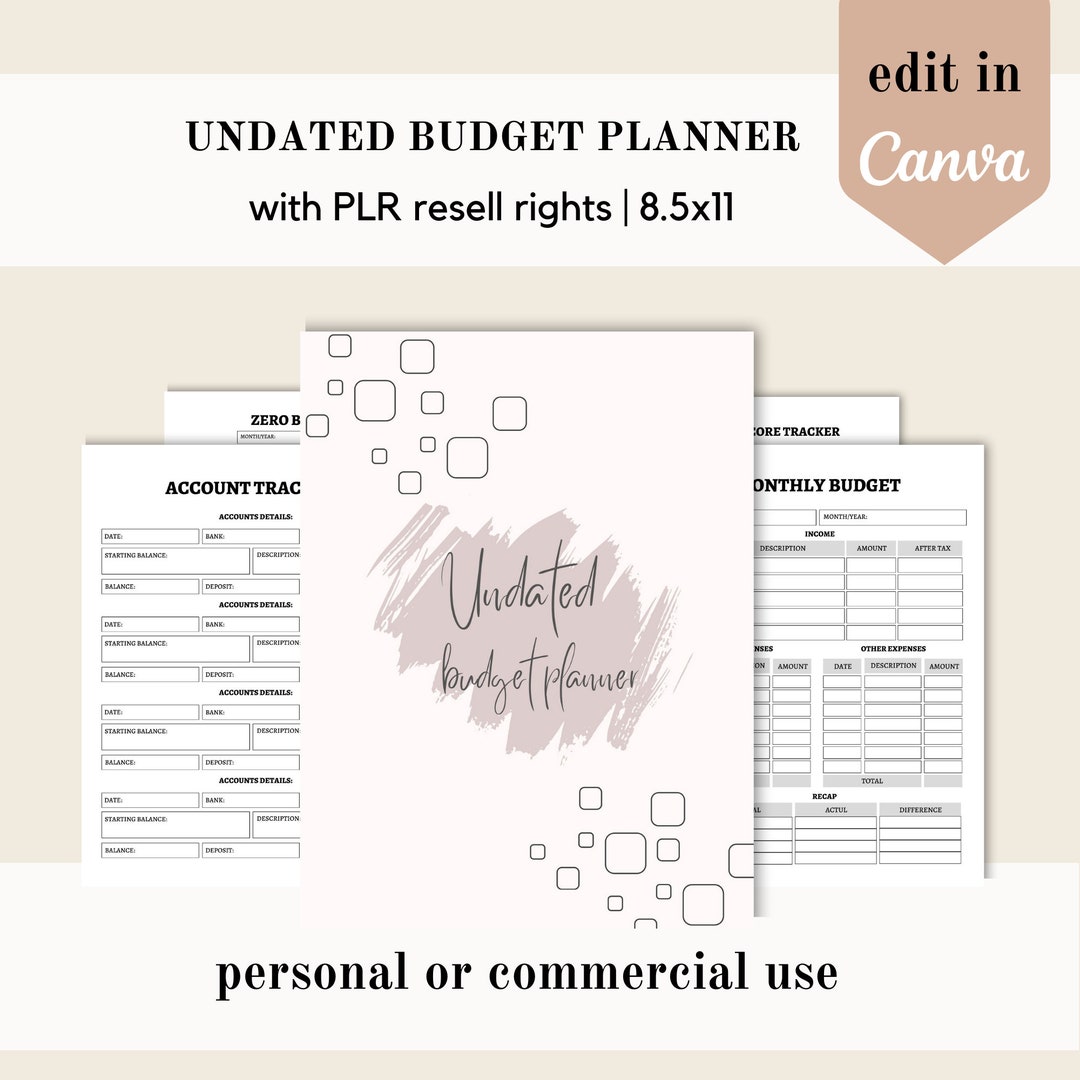 PLR Budget Planner, Canva Template, Finance Money PLR, Expense Tracker ...