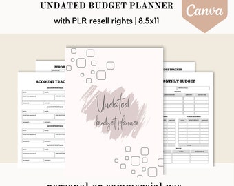 PLR Budget planner, Canva template, finance money PLR, expense tracker editable template, undated calendar, commercial use resell rights