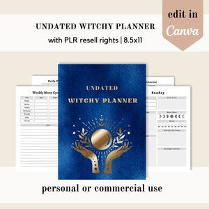 PLR Undated witchy planner, manifesting Canva template, editable canva template, done for you planner, commercial use resell rights workbook