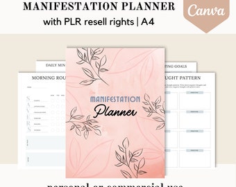 PLR Manifestation planner, Canva template, wellness PLR journal, editable canva template, done for you journal, commercial use resell rights