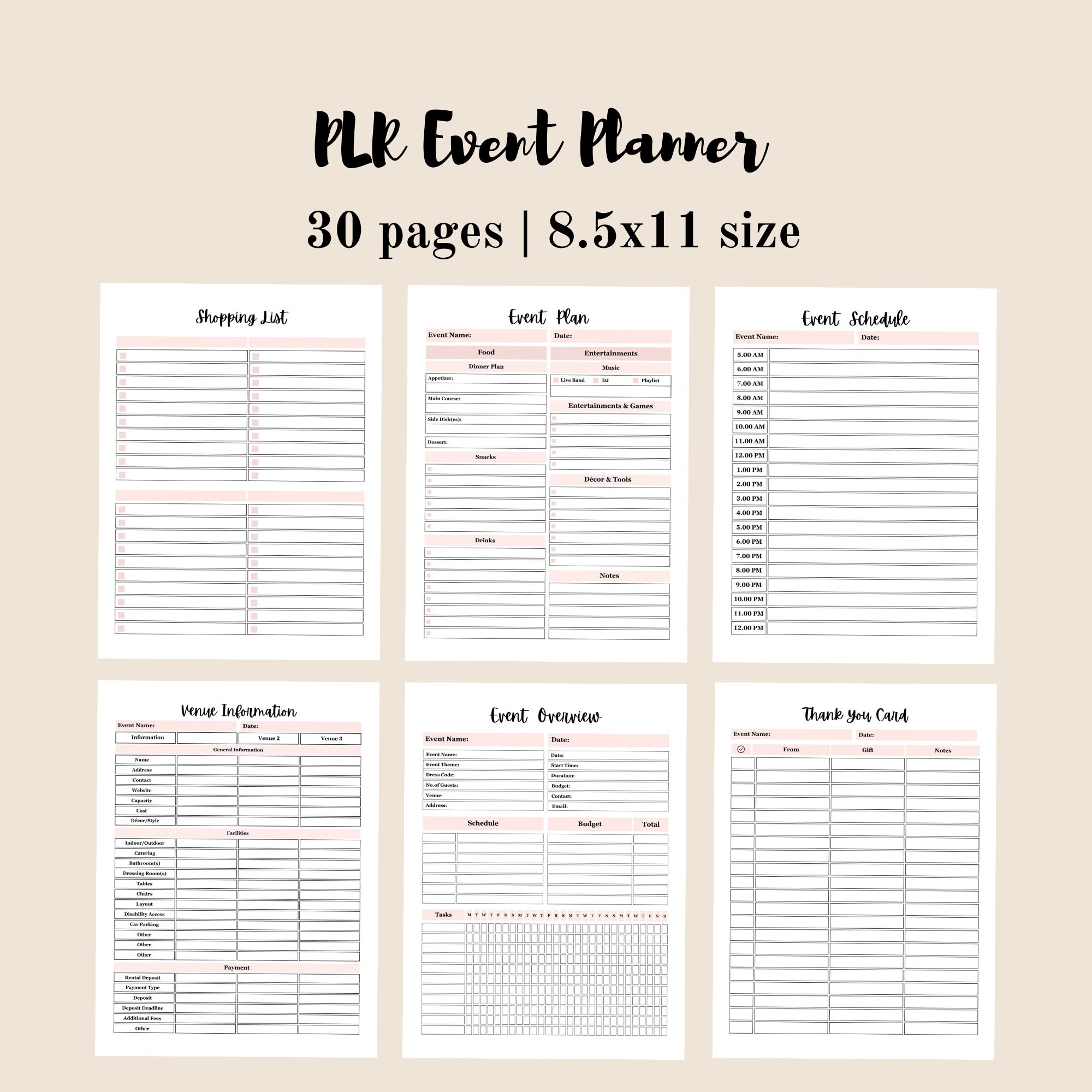 PLR Event Planner, Canva Template, Party Planning PLR, Editable ...