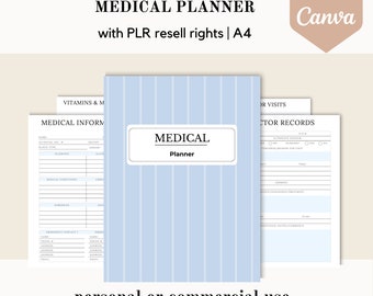 PLR Medical planner, Canva template, doctor appointment PLR, editable template, done for you health organizer, commercial use resell rights