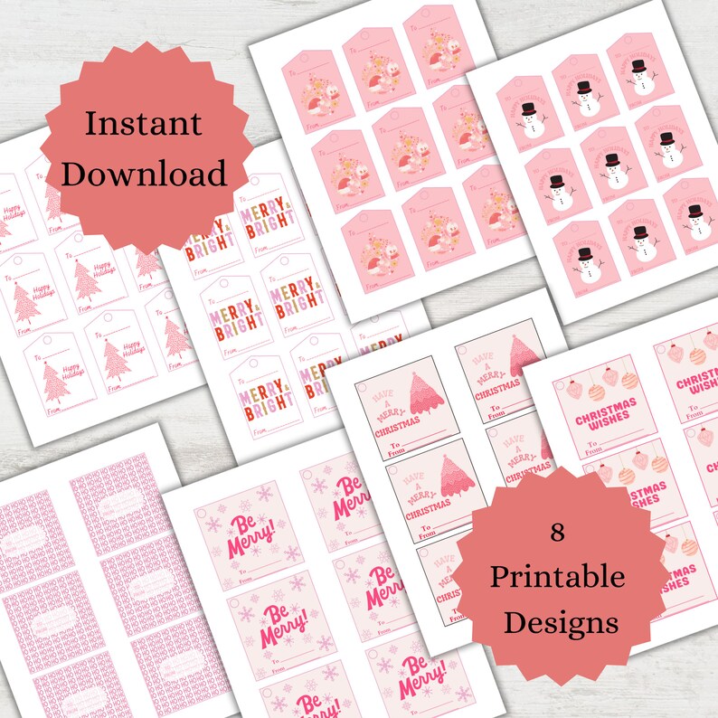 Printable Pink Christmas Gift Tags 8 Stylish Designs for - Etsy