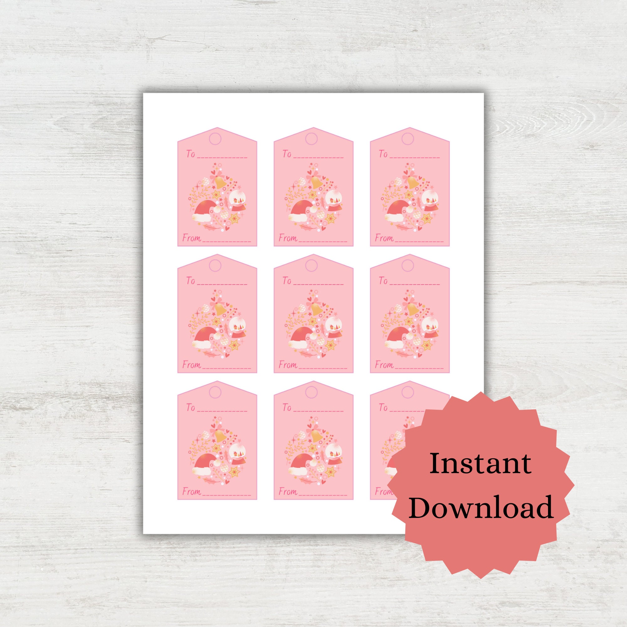 Printable Pink Christmas Gift Tags 8 Stylish Designs for - Etsy