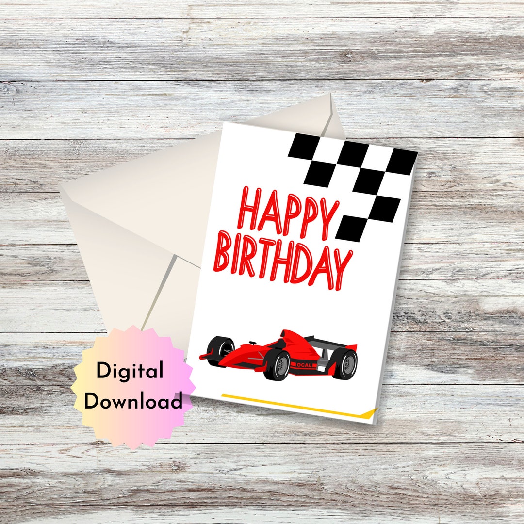 Racecar Printable Birthday Card for Kids Zooming Car Greeting DIY ...