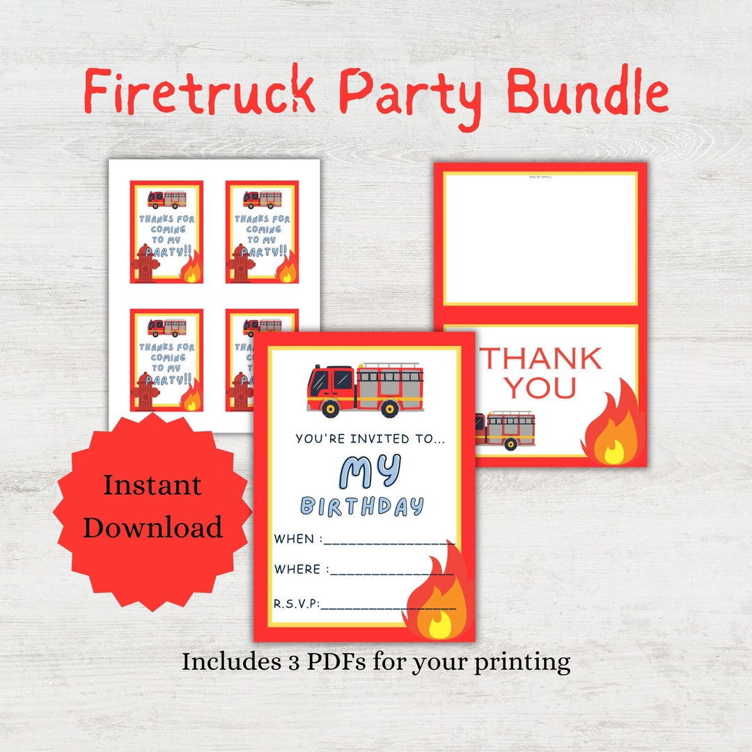 Printable Fire Truck Birthday Bundle Fire Engine Party Set - Etsy
