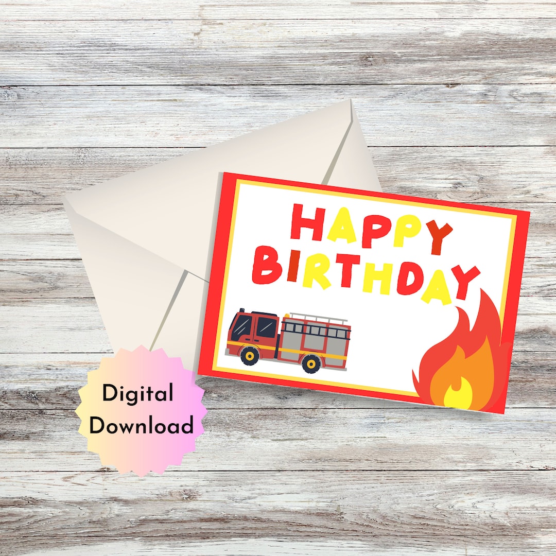 Printable Fire Truck Birthday Card Fire Engine Party Etsy