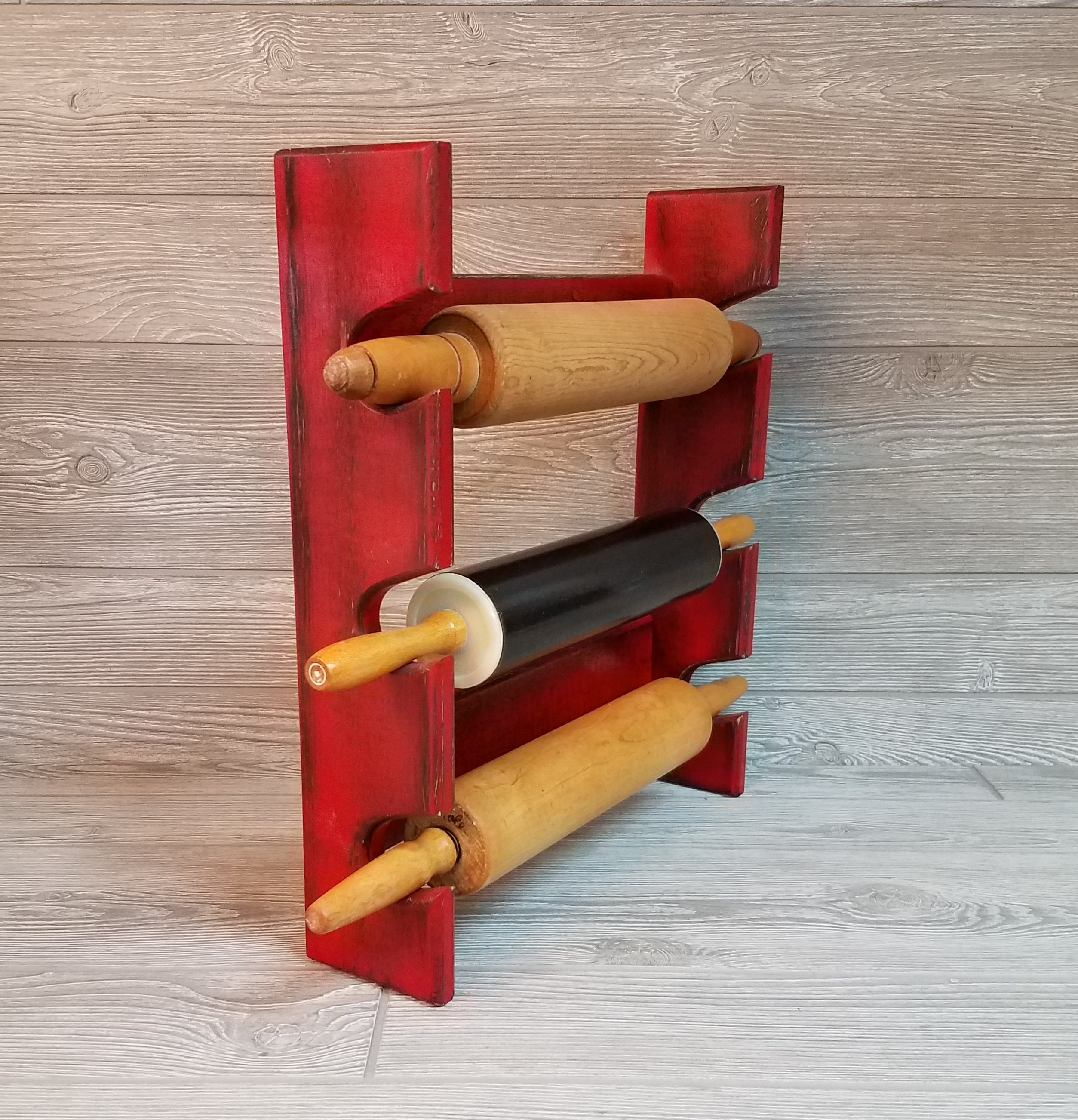 Antique Red Rolling Pin Rack With Three Slots Red Rolling - Etsy