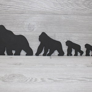 Gorilla Family of 4 - Gorilla Family Silhouette - Wooden Gorilla Silhouette - Gorilla Family Art - Gorilla Wall Art -  Wild Animal Art