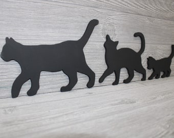 Black Cat Family of 3 - Wooden Cat Family - Cat Family Silhouette - Wooden Cat Silhouette - Cat Family Art - Cat Wall Art -  Cat Animal Art