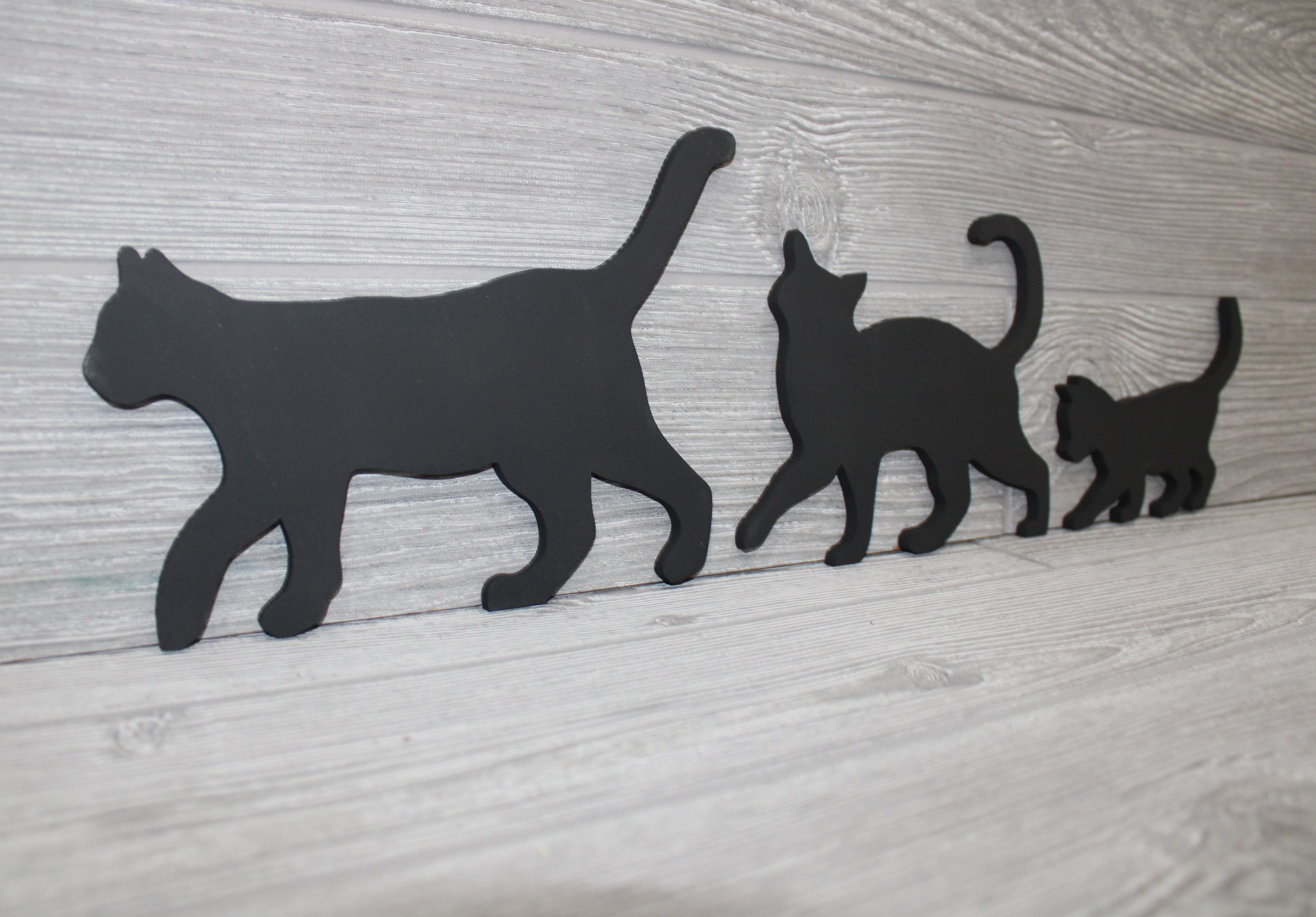 Black Cat Family of 3 - Wooden Cat Family - Cat Family Silhouette - Wooden Cat Silhouette - Cat Family Art - Cat Wall Art -  Cat Animal Art