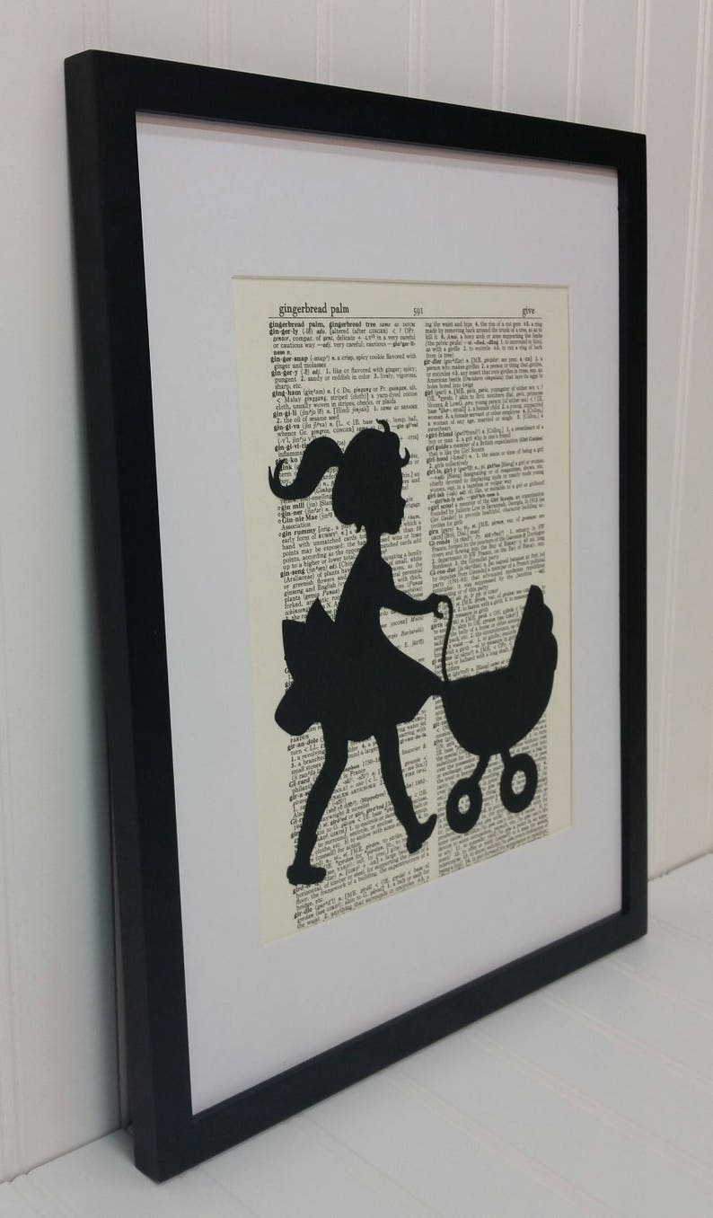 Girl Pushing Baby Doll Stroller Art  Silhouette Art Print  image 1
