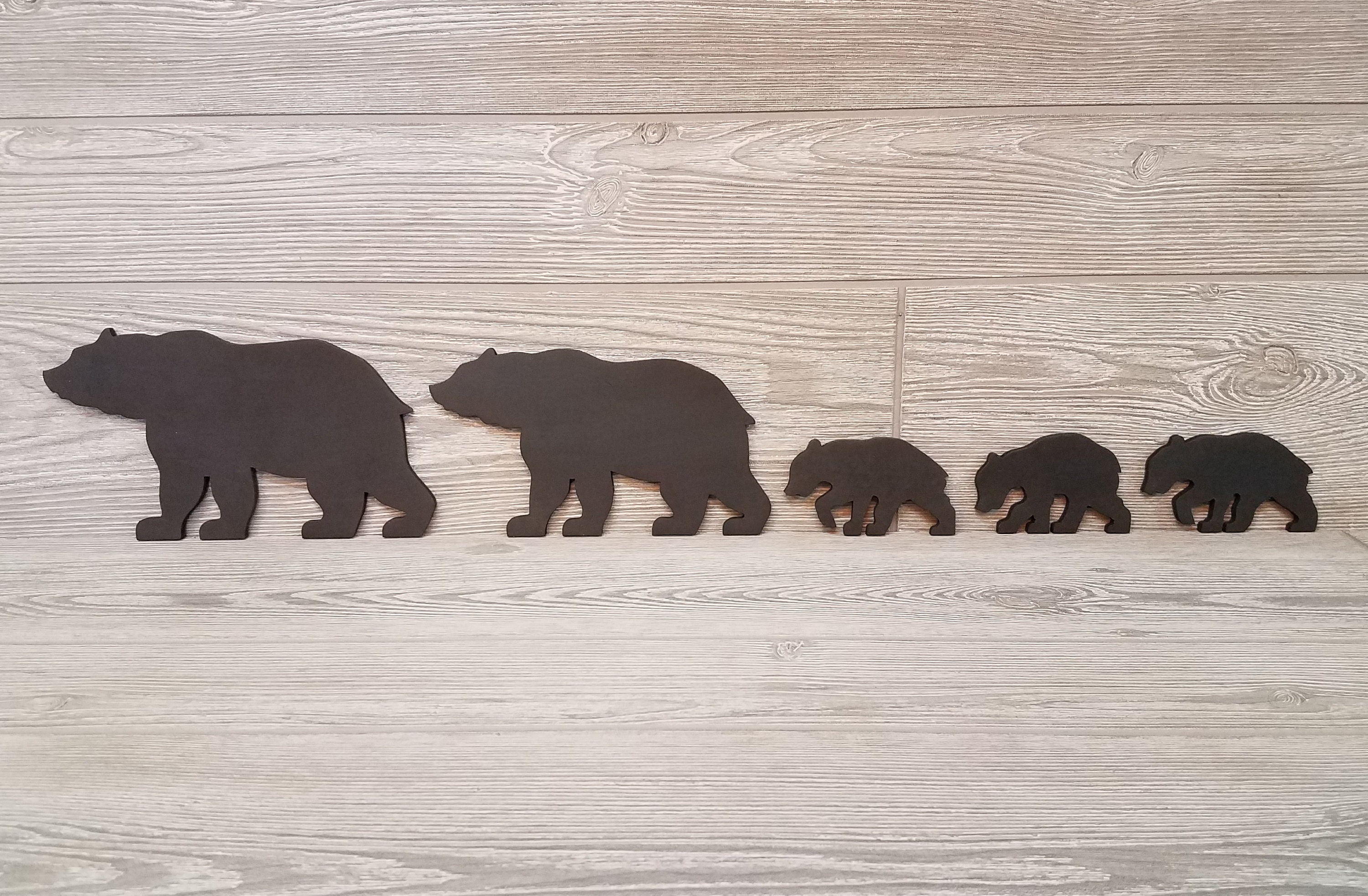 Black Bear Family of 5 Black Bear Family Silhouette Wooden Etsy