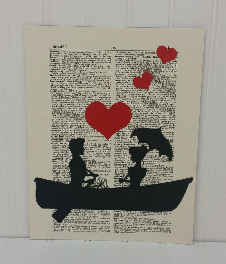 Man and Woman Art  Couple in Row Boat Art  Silhouette Art image 3