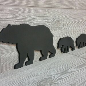 Famille de 3 ours noirs - Silhouette de famille ours noir - Maman et bébé ours - Silhouette d'ours en bois - Art de famille d'ours - Art mural ours