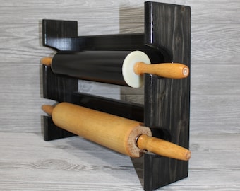 Rolling Pin Rack with Two Slots - Black Rolling Pin Rack - Multiple Rolling Pin Rack - Rolling Pin Holder - Rolling Pin Storage - Pin Rack