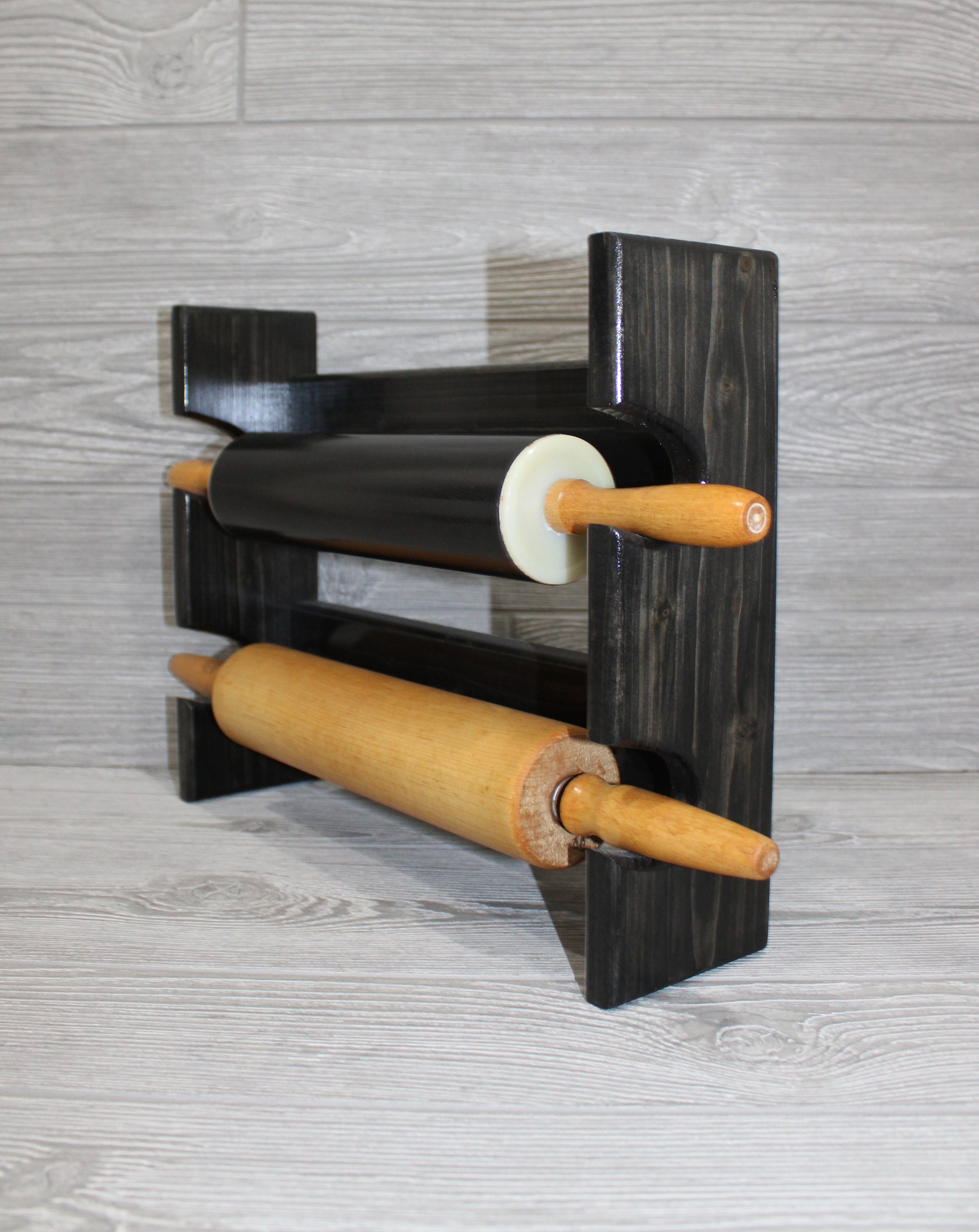 Rolling Pin Rack With Two Slots Black Rolling Pin Rack Etsy
