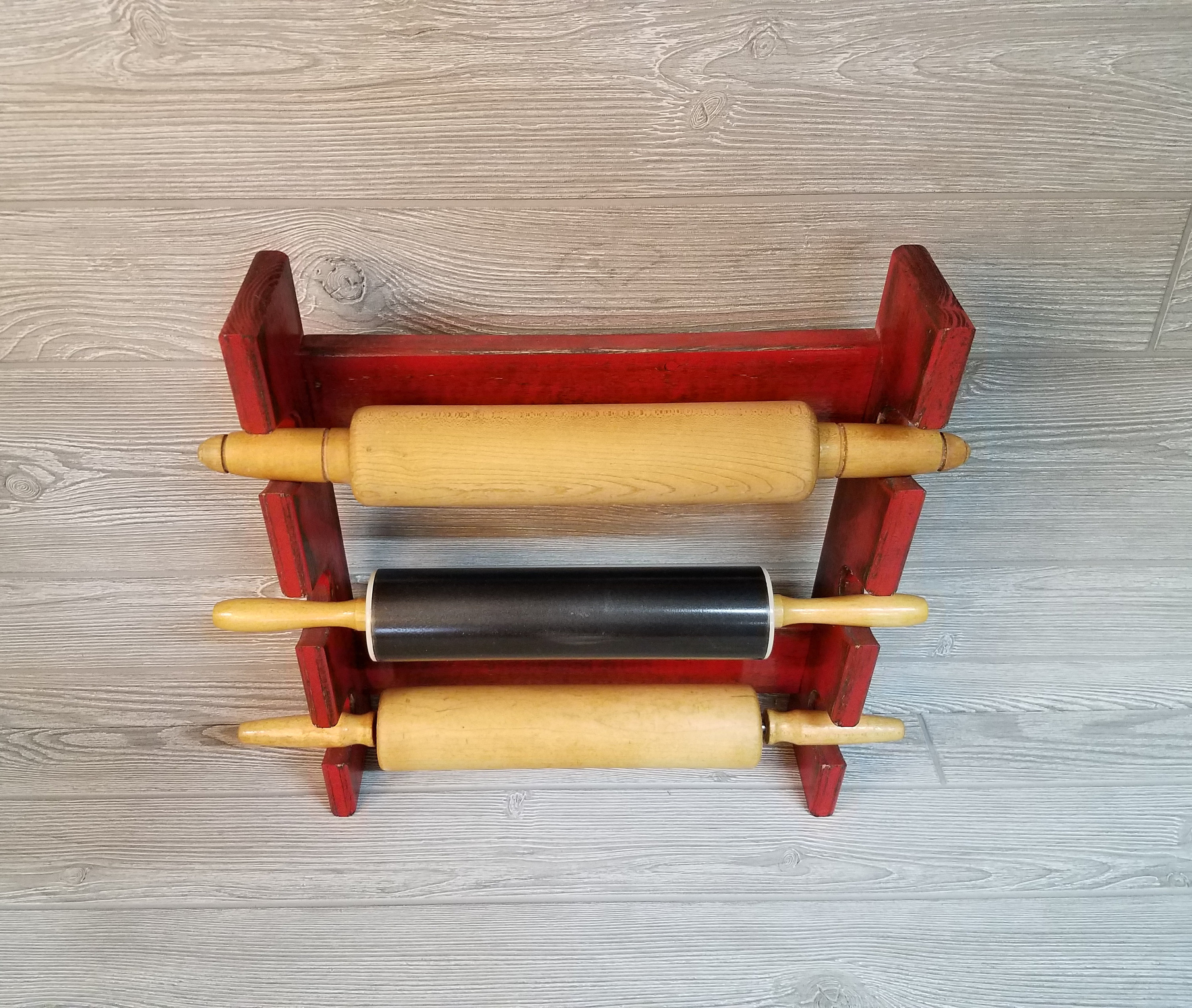 Antique Red Rolling Pin Rack With Three Slots Red Rolling - Etsy