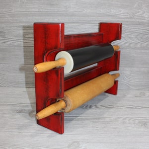 Antique Red Rolling Pin Rack With Two Slots – Red Rolling Pin Rack ...