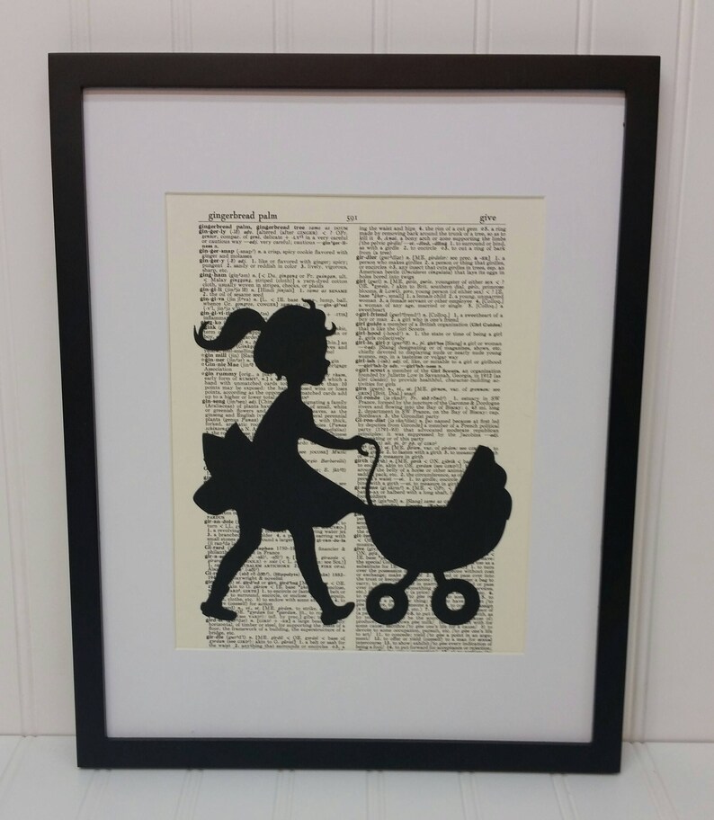 Girl Pushing Baby Doll Stroller Art  Silhouette Art Print  image 0