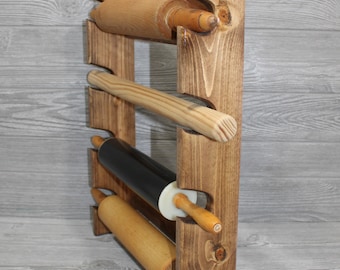 Rolling Pin Rack with Four Slots – Provincial Four Pin Rack - Multiple Rolling Pin Rack - Rolling Pin Holder - Rolling Pin Storage