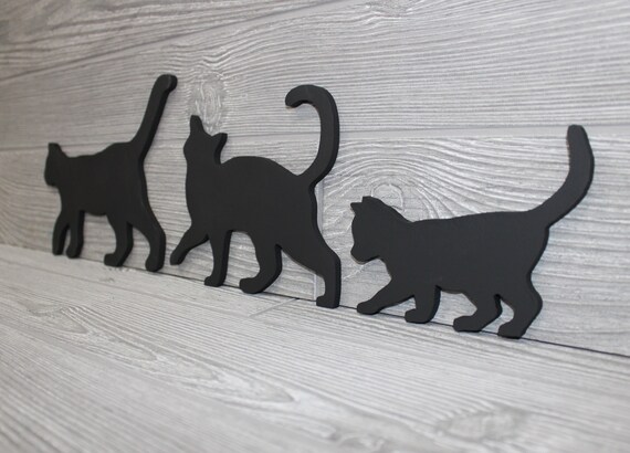 Black Cat Family Of 3 Wooden Cat Family Cat Family Etsy