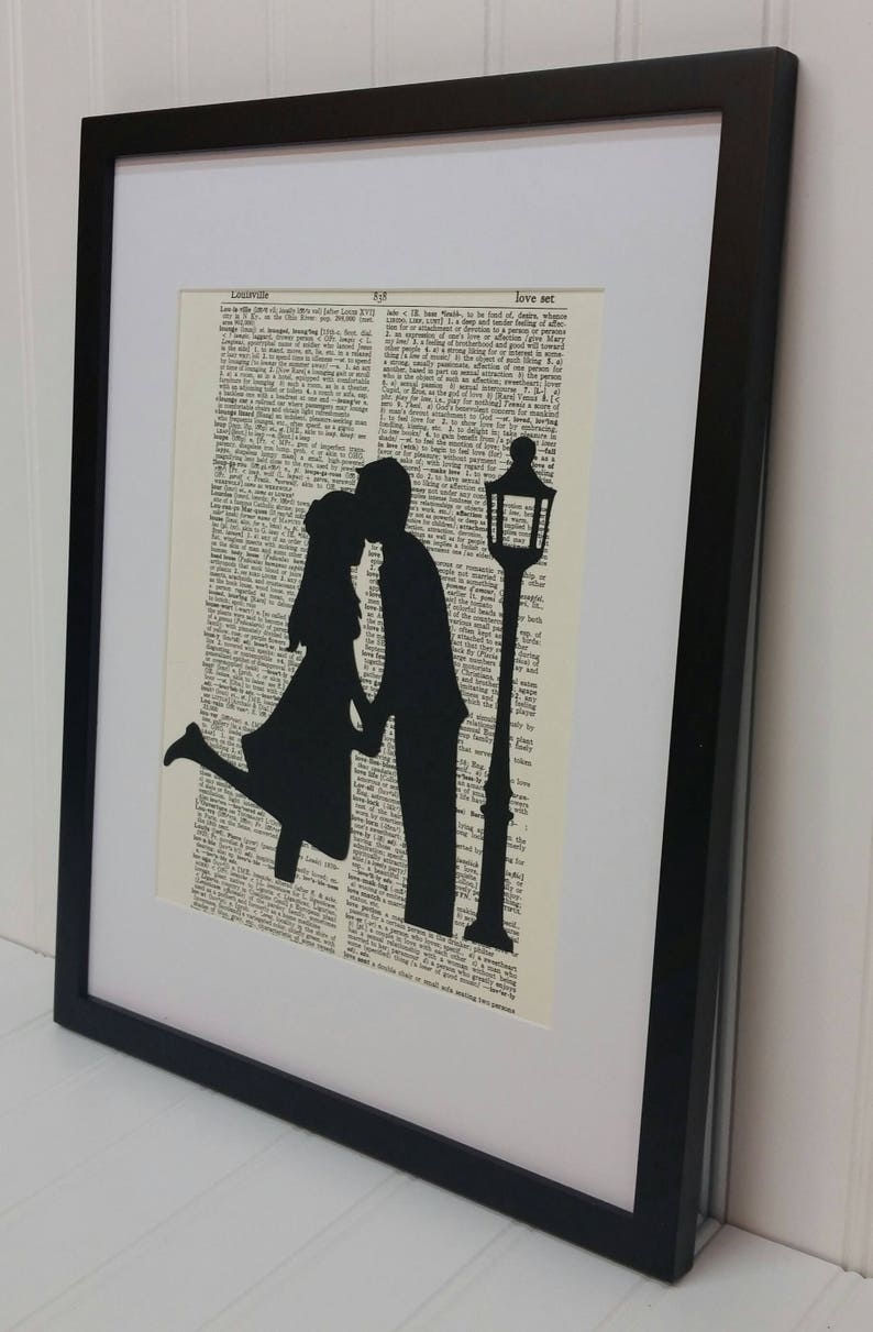 Man and Woman Kissing by Lamp Post  Man and Woman Art  Love image 1