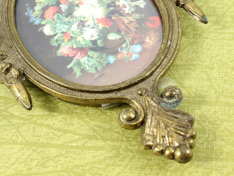 Mirror Frame Gold Metal made in Italy Small Ornate Florentine Pair Oval Photo Frame Vintage Fits 3 12 x 2 12 inch Picture Wall Hung