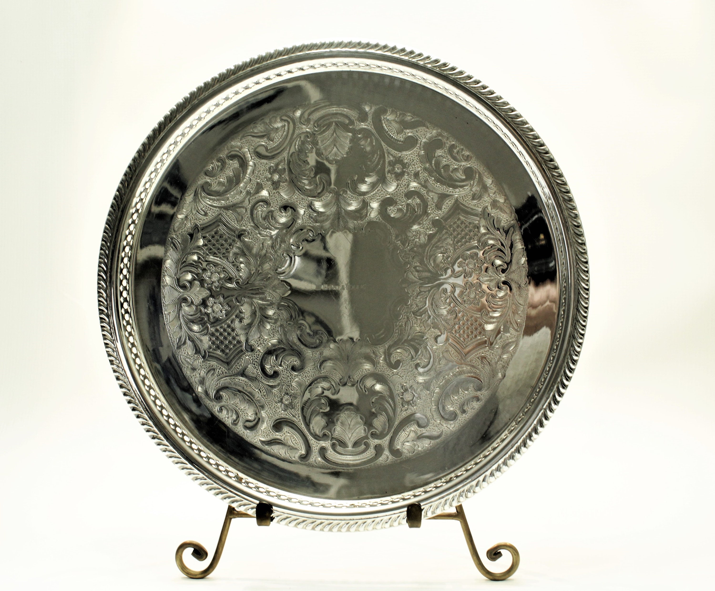 Bandeja de plata decorativa de 13 borde elevado pies | Etsy
