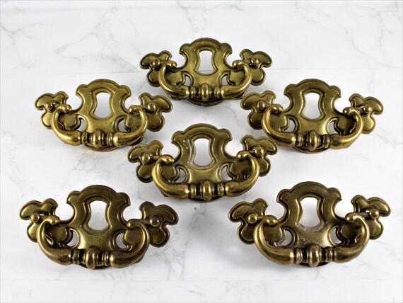6 Brass Drawer Pulls Vintage 1984 Solid Brass Cabinet Etsy